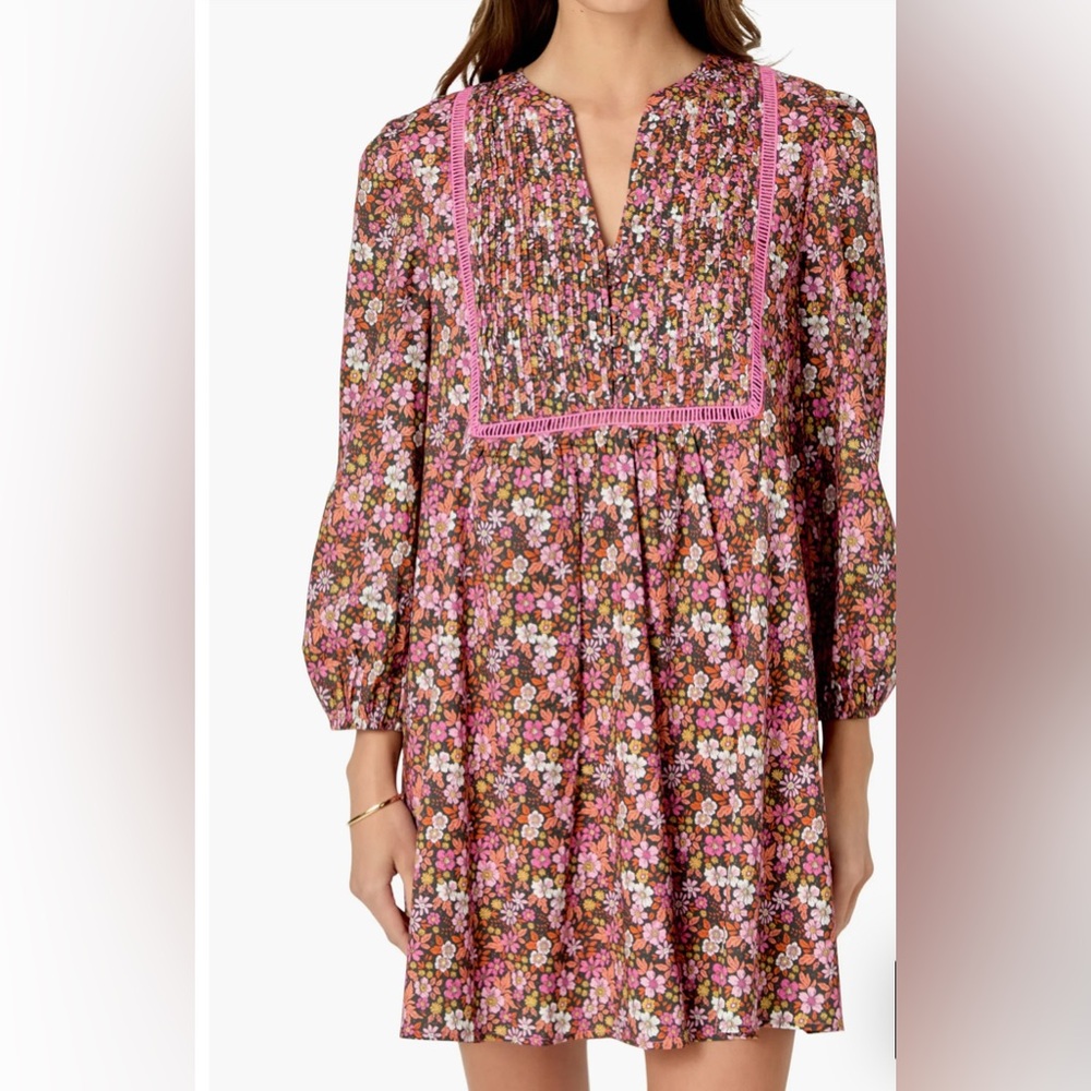 English Factory Pink Floral Peasant Sundress Hippie Boho Artsy Preppy Puff S